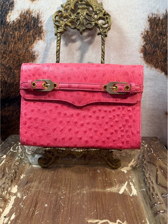 Rebecca Minkoff Handbags - Rebecca Minkoff Pink Ostrich Embossed Leather Clutch Purse